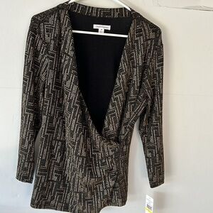 NWT JOHN PAUL RICHARD black and gold shimmer wrap, top dressy size medium slinky